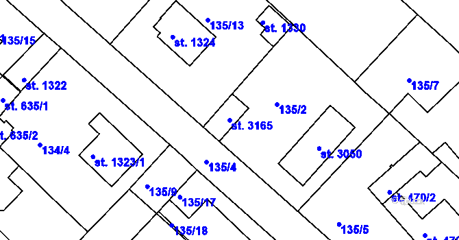 Parcela st. 3165 v KÚ Neratovice, Katastrální mapa