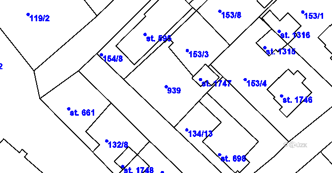 Parcela st. 939 v KÚ Neratovice, Katastrální mapa