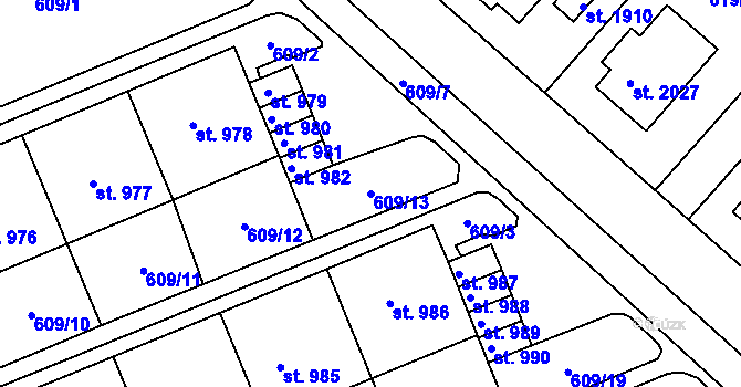Parcela st. 609/13 v KÚ Neratovice, Katastrální mapa