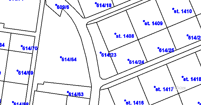 Parcela st. 614/23 v KÚ Neratovice, Katastrální mapa