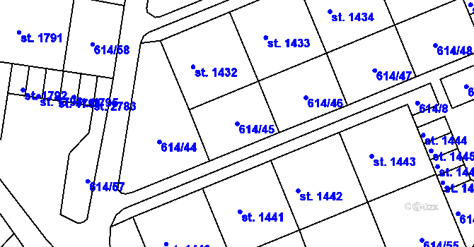 Parcela st. 614/45 v KÚ Neratovice, Katastrální mapa
