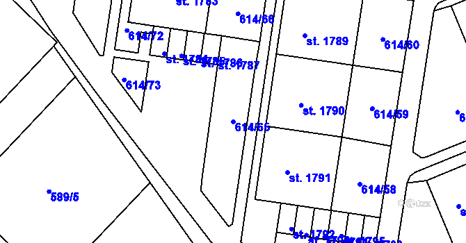 Parcela st. 614/65 v KÚ Neratovice, Katastrální mapa
