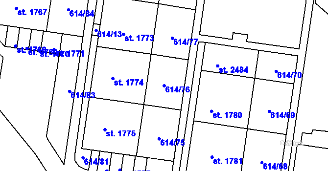 Parcela st. 614/76 v KÚ Neratovice, Katastrální mapa