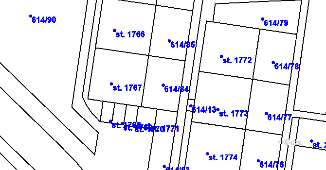 Parcela st. 614/84 v KÚ Neratovice, Katastrální mapa