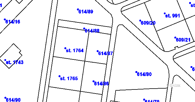 Parcela st. 614/87 v KÚ Neratovice, Katastrální mapa