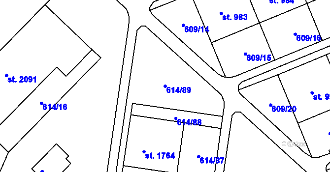Parcela st. 614/89 v KÚ Neratovice, Katastrální mapa
