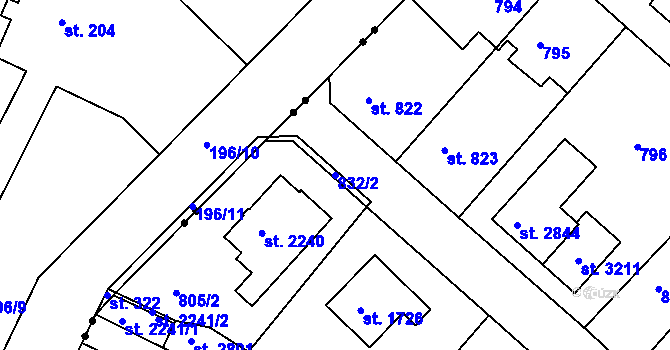 Parcela st. 832/2 v KÚ Neratovice, Katastrální mapa