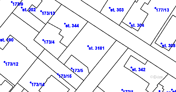 Parcela st. 3181 v KÚ Neratovice, Katastrální mapa