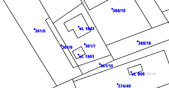 Parcela st. 361/7 v KÚ Libiš, Katastrální mapa
