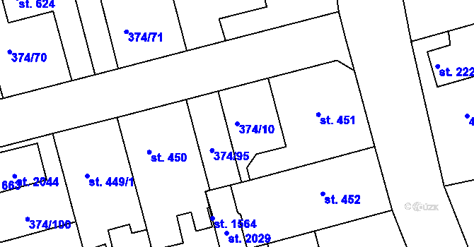 Parcela st. 374/10 v KÚ Libiš, Katastrální mapa