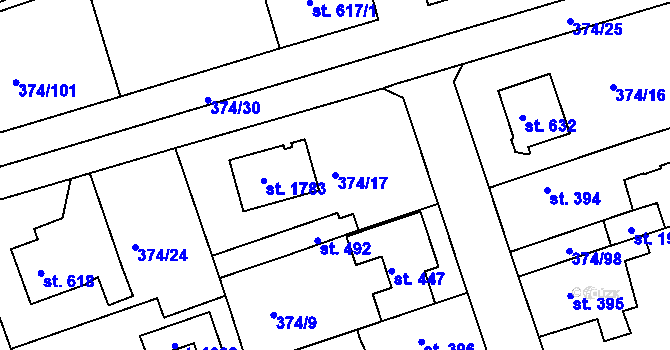 Parcela st. 374/17 v KÚ Libiš, Katastrální mapa