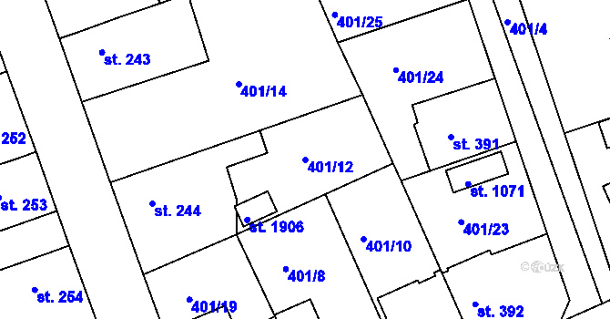 Parcela st. 401/12 v KÚ Libiš, Katastrální mapa