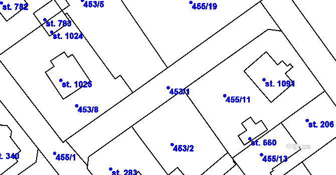 Parcela st. 453/1 v KÚ Libiš, Katastrální mapa