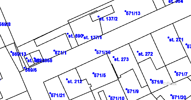 Parcela st. 571/16 v KÚ Libiš, Katastrální mapa