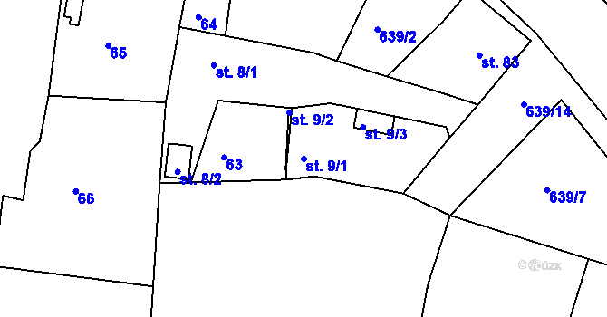 Parcela st. 9/1 v KÚ Byškovice, Katastrální mapa