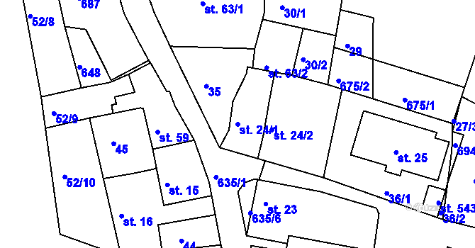 Parcela st. 24/1 v KÚ Byškovice, Katastrální mapa