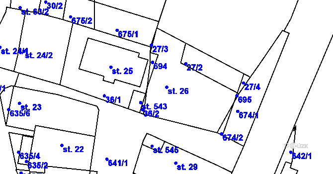 Parcela st. 26 v KÚ Byškovice, Katastrální mapa