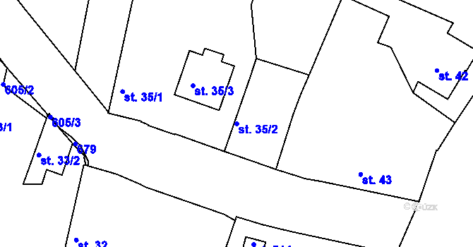 Parcela st. 35/2 v KÚ Byškovice, Katastrální mapa