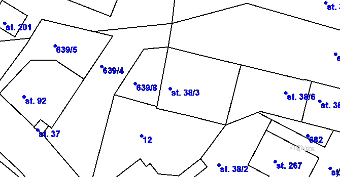 Parcela st. 38/3 v KÚ Byškovice, Katastrální mapa