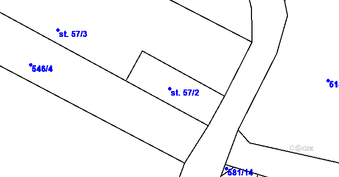 Parcela st. 57/2 v KÚ Byškovice, Katastrální mapa