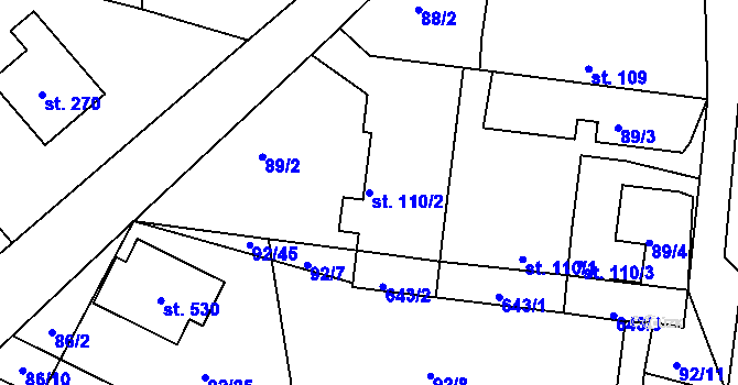 Parcela st. 110/2 v KÚ Byškovice, Katastrální mapa