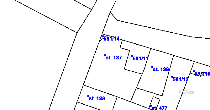 Parcela st. 187 v KÚ Byškovice, Katastrální mapa