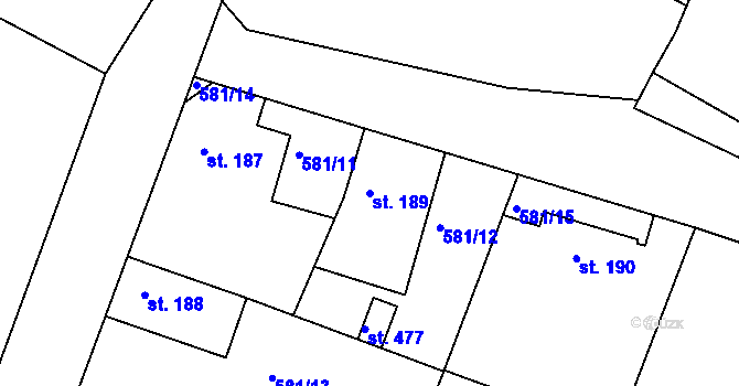 Parcela st. 189 v KÚ Byškovice, Katastrální mapa