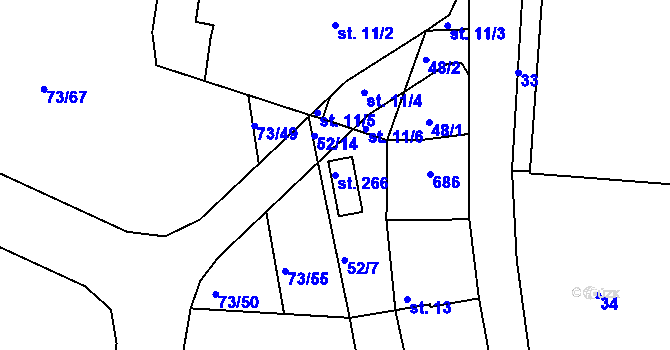 Parcela st. 266 v KÚ Byškovice, Katastrální mapa