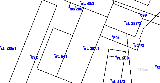 Parcela st. 287 v KÚ Byškovice, Katastrální mapa