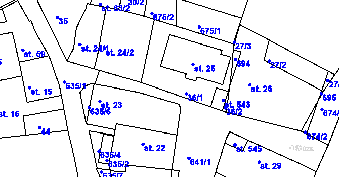 Parcela st. 36 v KÚ Byškovice, Katastrální mapa