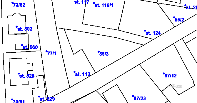 Parcela st. 55/3 v KÚ Byškovice, Katastrální mapa