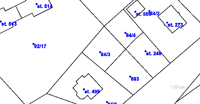 Parcela st. 84/3 v KÚ Byškovice, Katastrální mapa