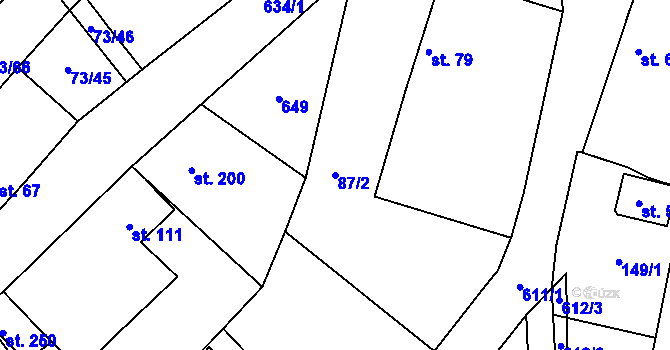 Parcela st. 87/2 v KÚ Byškovice, Katastrální mapa