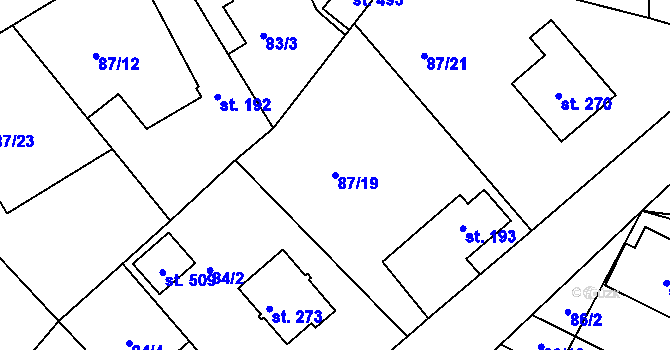 Parcela st. 87/19 v KÚ Byškovice, Katastrální mapa