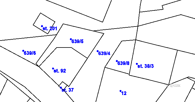 Parcela st. 639/4 v KÚ Byškovice, Katastrální mapa
