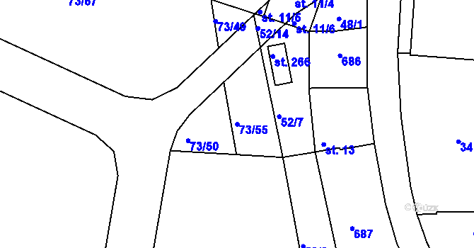 Parcela st. 73/55 v KÚ Byškovice, Katastrální mapa