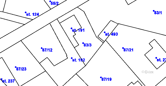 Parcela st. 83/3 v KÚ Byškovice, Katastrální mapa