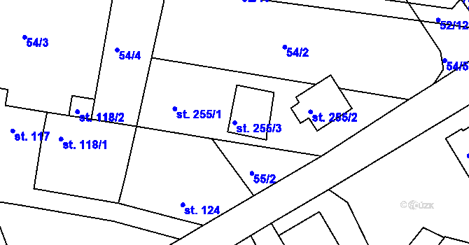 Parcela st. 255/3 v KÚ Byškovice, Katastrální mapa