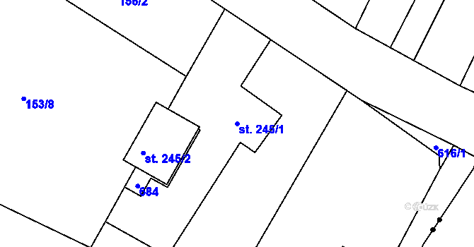 Parcela st. 245/1 v KÚ Byškovice, Katastrální mapa