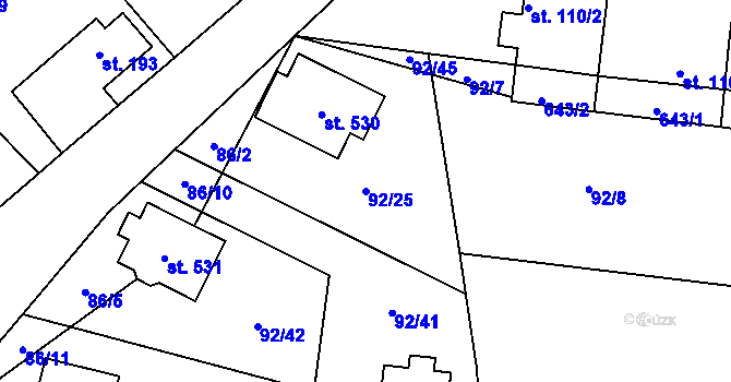 Parcela st. 92/25 v KÚ Byškovice, Katastrální mapa
