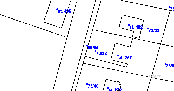 Parcela st. 605/4 v KÚ Byškovice, Katastrální mapa