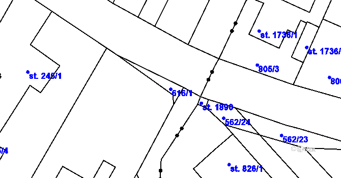 Parcela st. 616/1 v KÚ Byškovice, Katastrální mapa