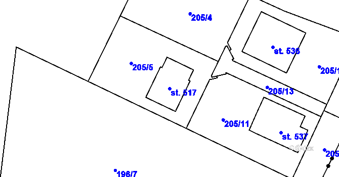 Parcela st. 517 v KÚ Byškovice, Katastrální mapa