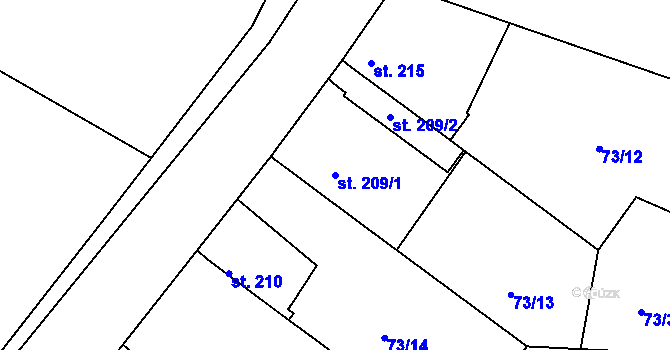 Parcela st. 209/1 v KÚ Byškovice, Katastrální mapa