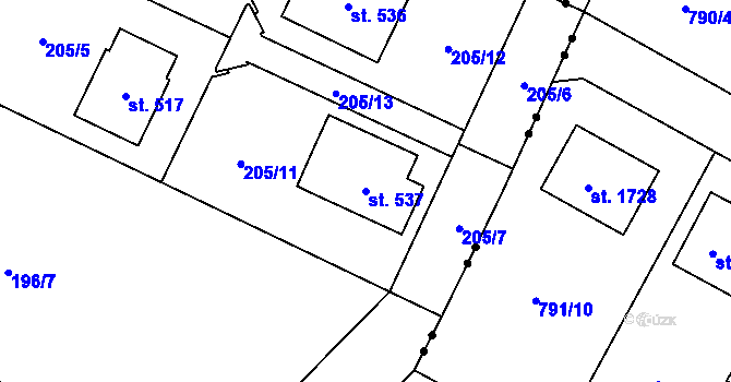 Parcela st. 537 v KÚ Byškovice, Katastrální mapa