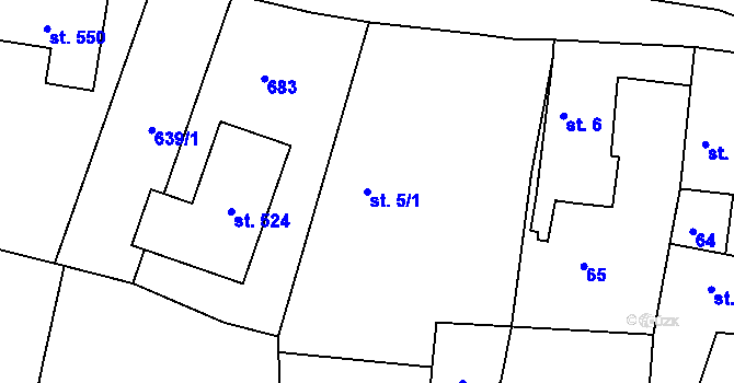 Parcela st. 5/1 v KÚ Byškovice, Katastrální mapa
