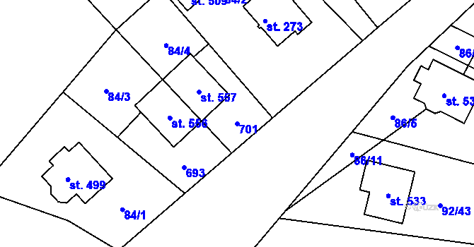 Parcela st. 701 v KÚ Byškovice, Katastrální mapa