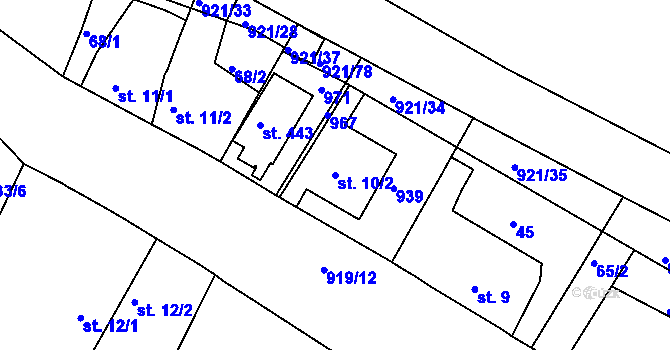 Parcela st. 10/2 v KÚ Lobkovice, Katastrální mapa