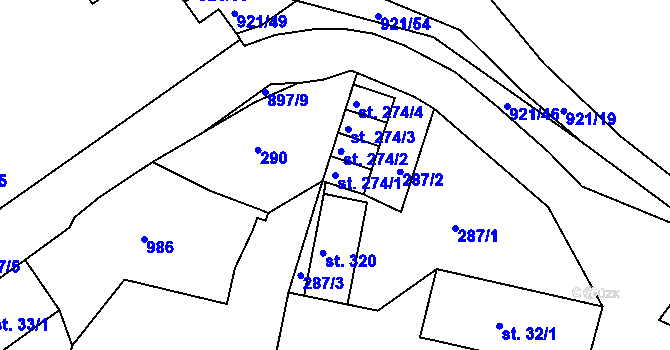 Parcela st. 274/1 v KÚ Lobkovice, Katastrální mapa