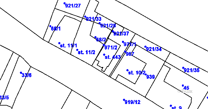 Parcela st. 443 v KÚ Lobkovice, Katastrální mapa
